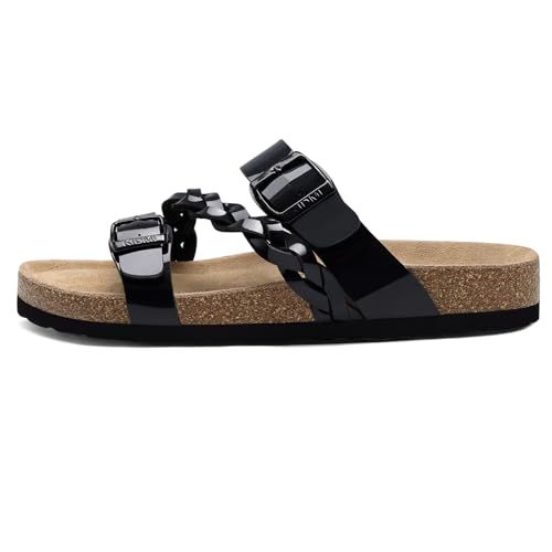 Litfun Women's Cork Footbed Sandals with Arch Support Slip-on Slide Sandals with Adjustable Buckles