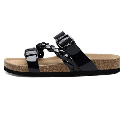 Litfun Women's Cork Footbed Sandals with Arch Support Slip-on Slide Sandals with Adjustable Buckles