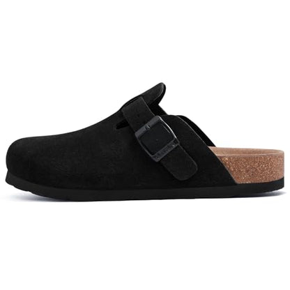 Litfun Suede Clogs for Women Cork Footbed Leather Sandals Arch Support Potato Shoes with Adjustable Buckle