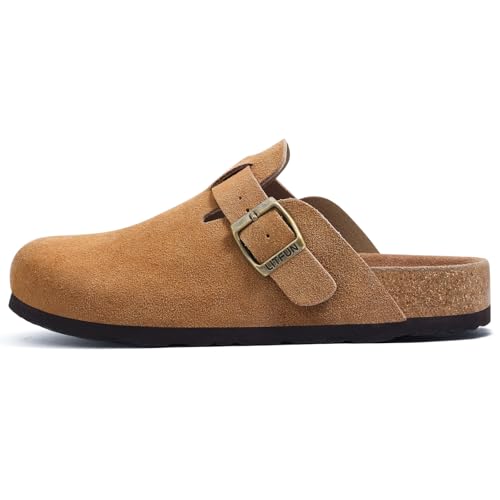 Litfun Suede Clogs for Women Cork Footbed Leather Sandals Arch Support Potato Shoes with Adjustable Buckle