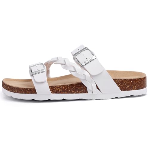 Litfun Women's Cork Footbed Sandals with Arch Support Slip-on Slide Sandals with Adjustable Buckles
