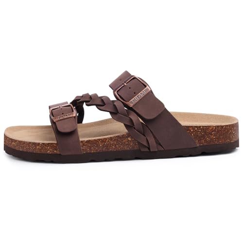 Litfun Women's Cork Footbed Sandals with Arch Support Slip-on Slide Sandals with Adjustable Buckles