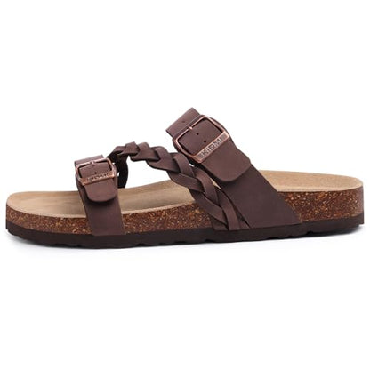 Litfun Women's Cork Footbed Sandals with Arch Support Slip-on Slide Sandals with Adjustable Buckles