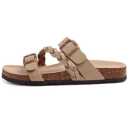 Litfun Women's Cork Footbed Sandals with Arch Support Slip-on Slide Sandals with Adjustable Buckles