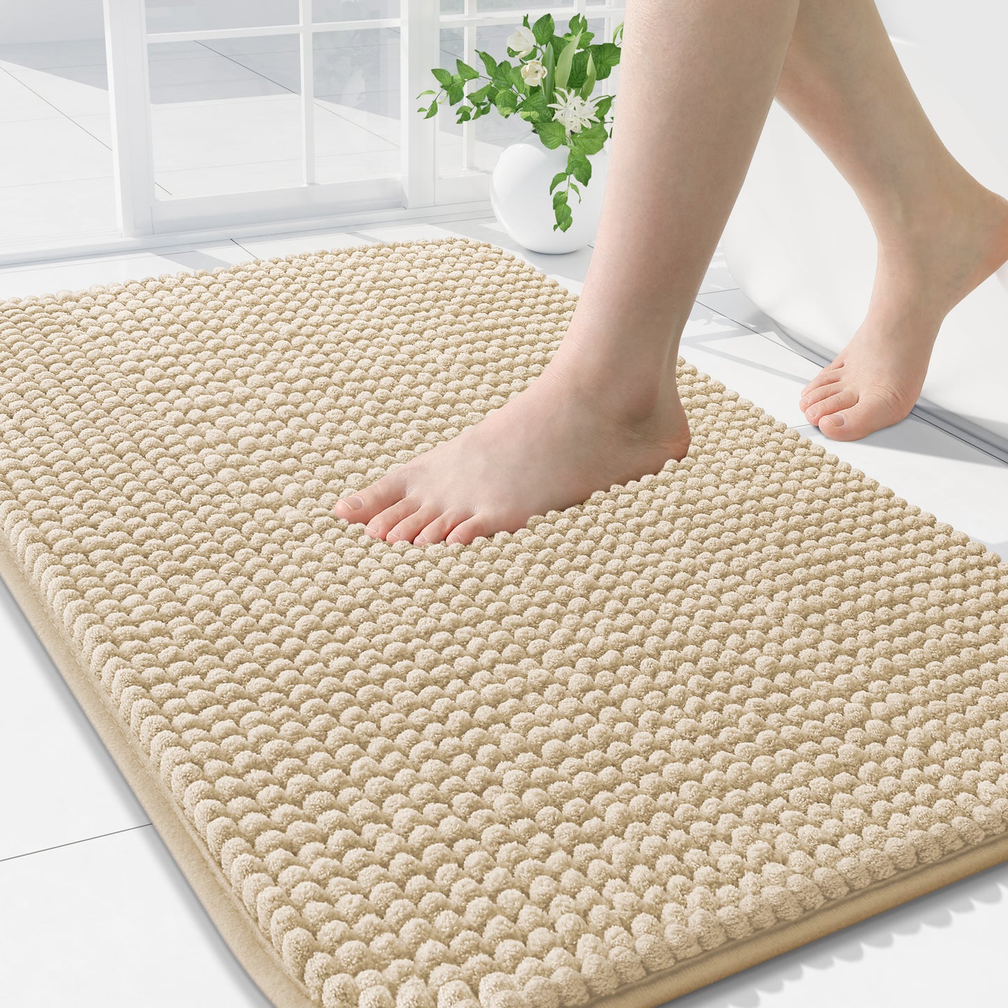 Smiry Chenille Bathroom Rugs Rubber Backing