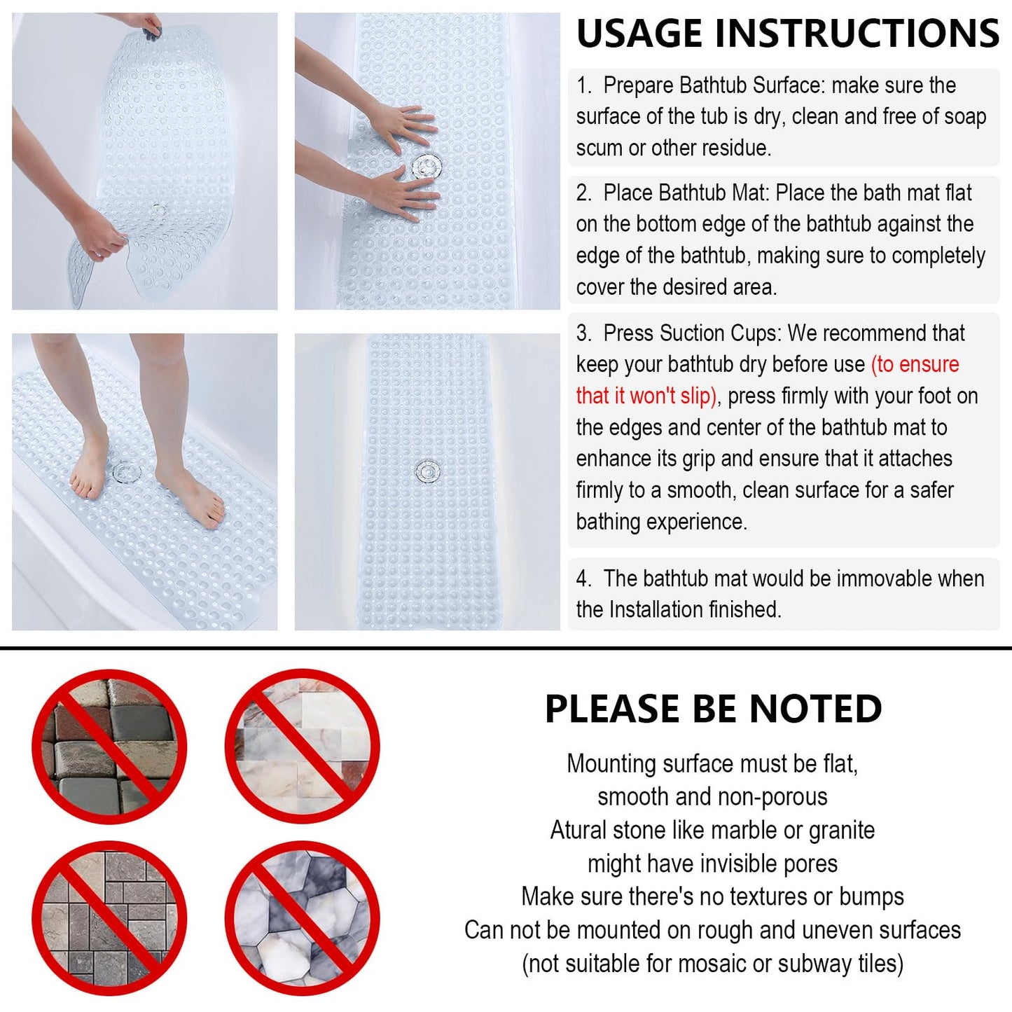 Buganda Bath Mat for Tub Non Slip