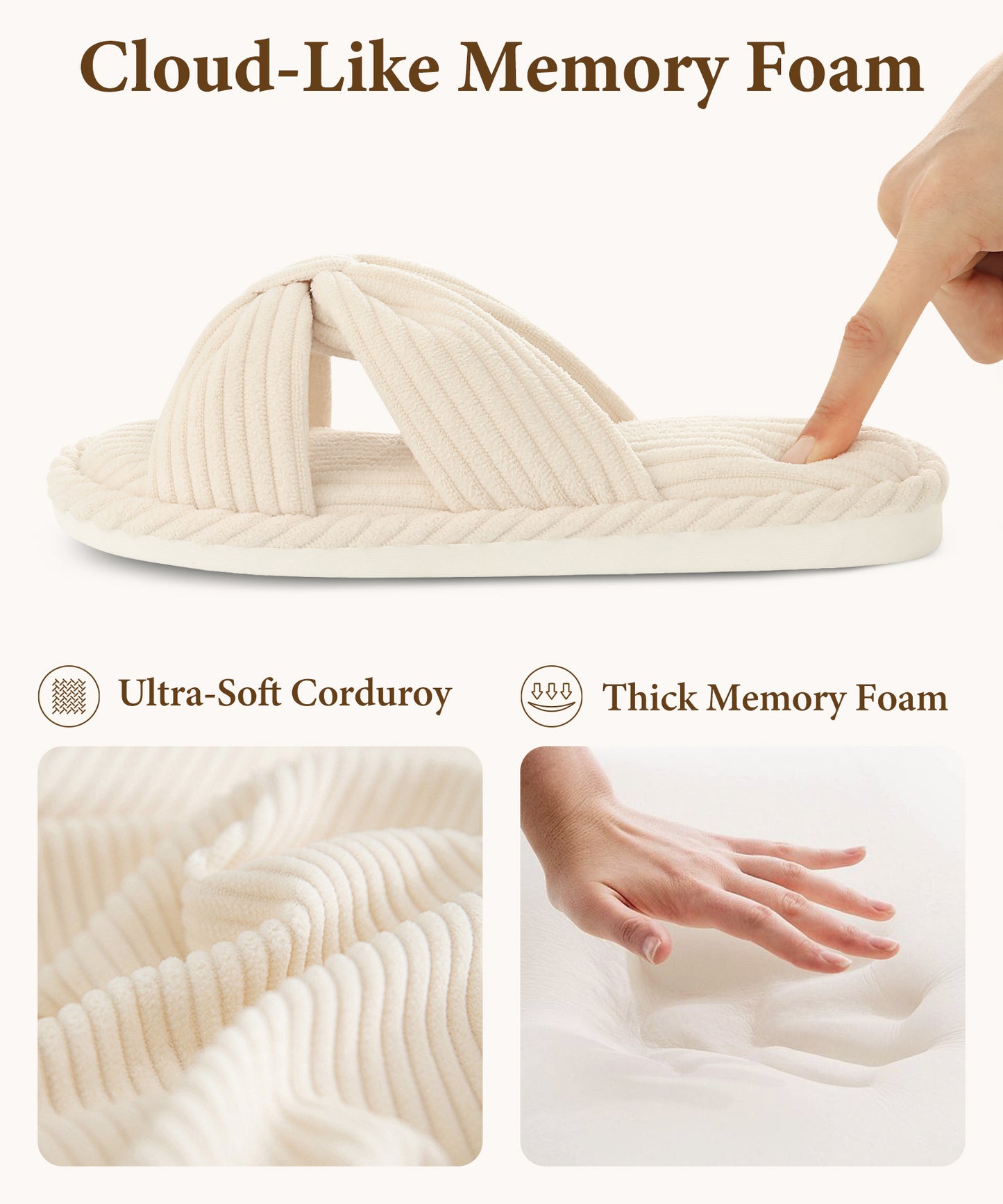 shevalues Memory Foam Slippers for Women Open Toe Indoor House Shoes | Soft Breathable Corduroy, Cross Bow, Non-Slip Sole, Slip On, Comfortable, Cushioning, Lightweight, Machine Washable