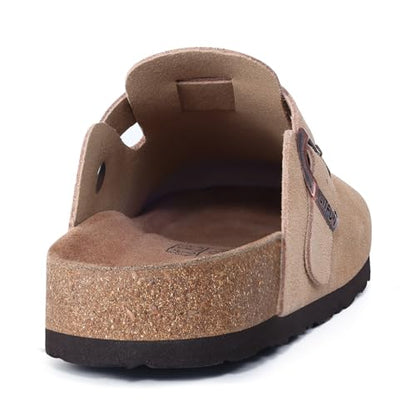 Litfun Suede Clogs for Women Cork Footbed Leather Sandals Arch Support Potato Shoes with Adjustable Buckle