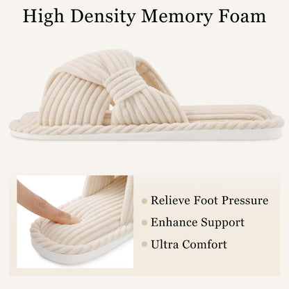 Litfun Women's Open Toe Slippers Corduroy Cross Bow