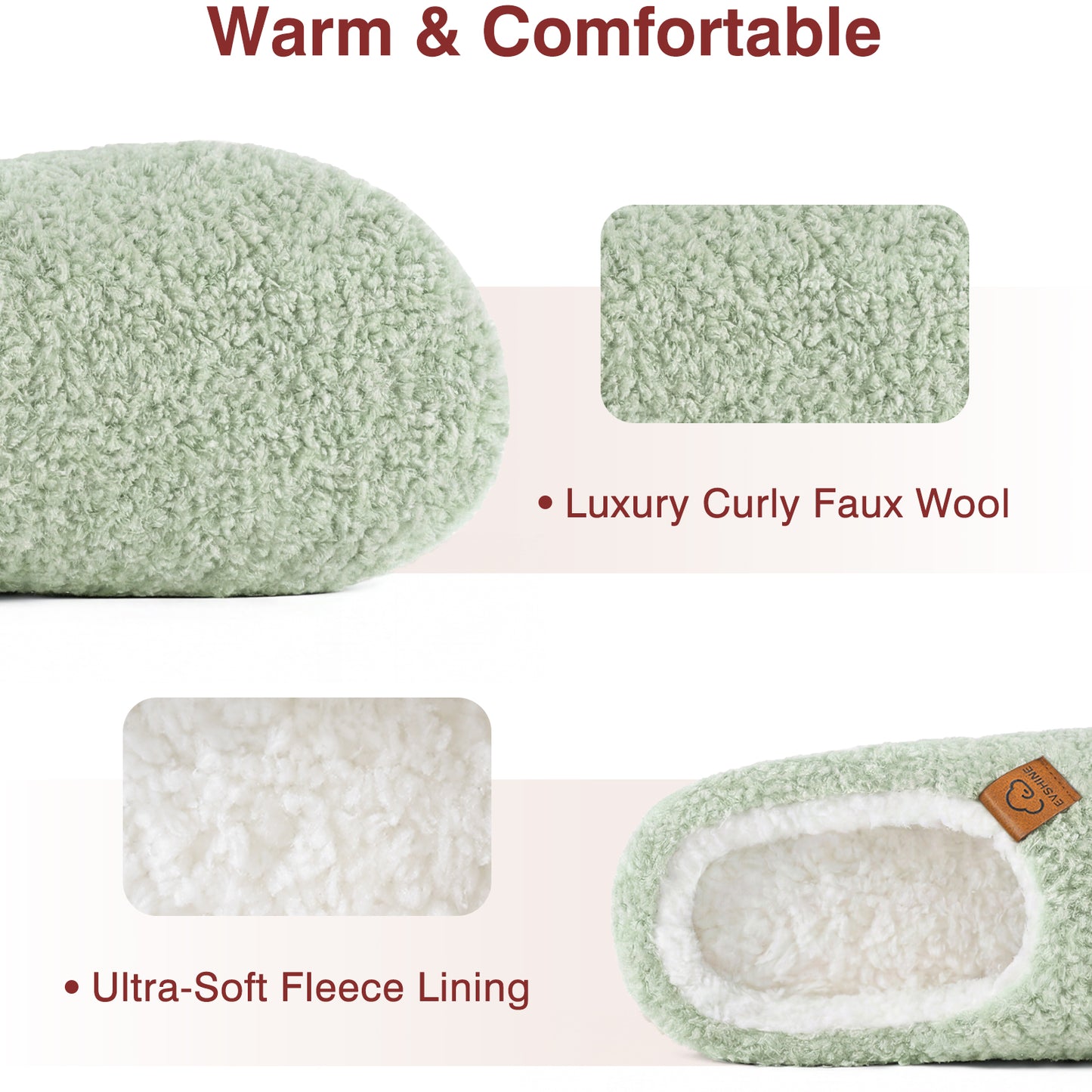 Evshine Memory Foam Fuzzy Slippers for Women Curly Fleece House Shoes Cozy Warm Indoor Slip on