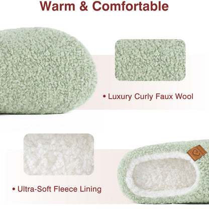 Evshine Memory Foam Fuzzy Slippers for Women Curly Fleece House Shoes Cozy Warm Indoor Slip on