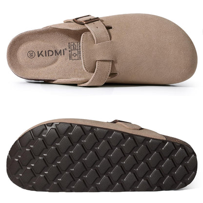 KIDMI Women's Suede Clogs Leather Mules Cork Footbed Sandals Potato Shoes with Arch Support
