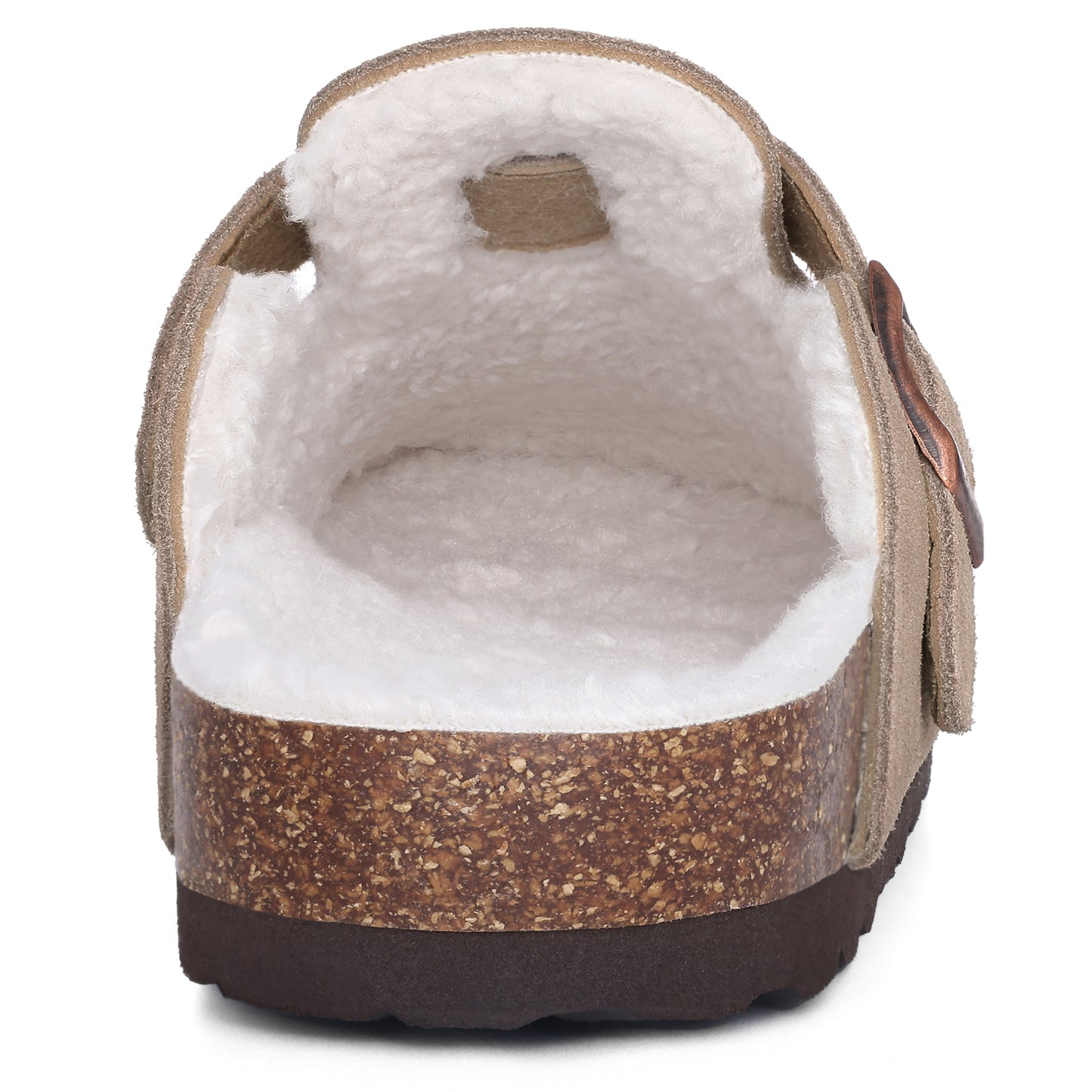 KIDMI Women's Fur Lined Suede Clogs Fuzzy Cork Footbed Mules Slip On Winter Potato Shoes
