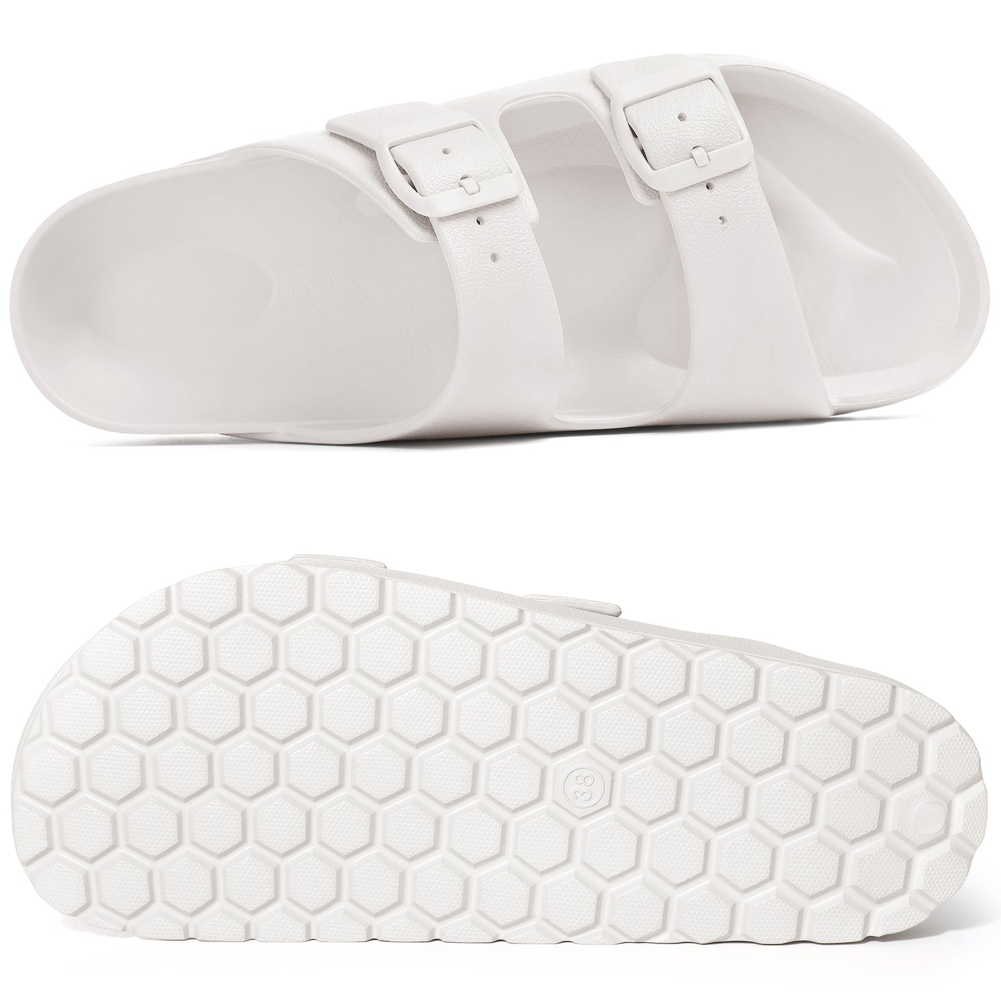 shevalues Women's Comfort Sandals with Medium Arch Support Double Buckle Adjustable EVA Slides for Summer Beach