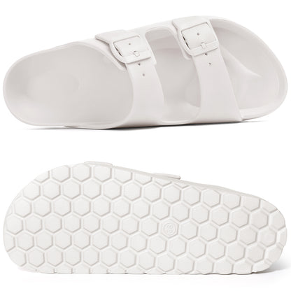shevalues Women's Comfort Sandals with Medium Arch Support Double Buckle Adjustable EVA Slides for Summer Beach