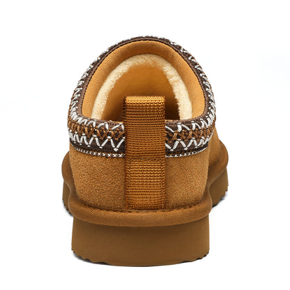 Comwarm Genuine Suede Fuzzy Slippers for Women Winter Warm House Shoes Cozy Mini Boots for Indoor Outdoor