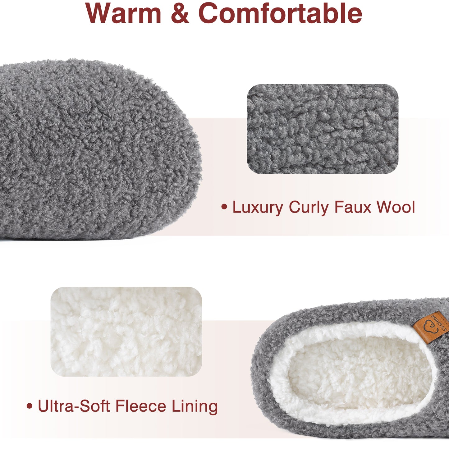 Litfun Memory Foam Fuzzy Slippers for Women Curly Fleece House Shoes Cozy Warm Indoor Slippers