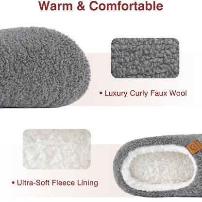 Litfun Memory Foam Fuzzy Slippers for Women Curly Fleece House Shoes Cozy Warm Indoor Slippers