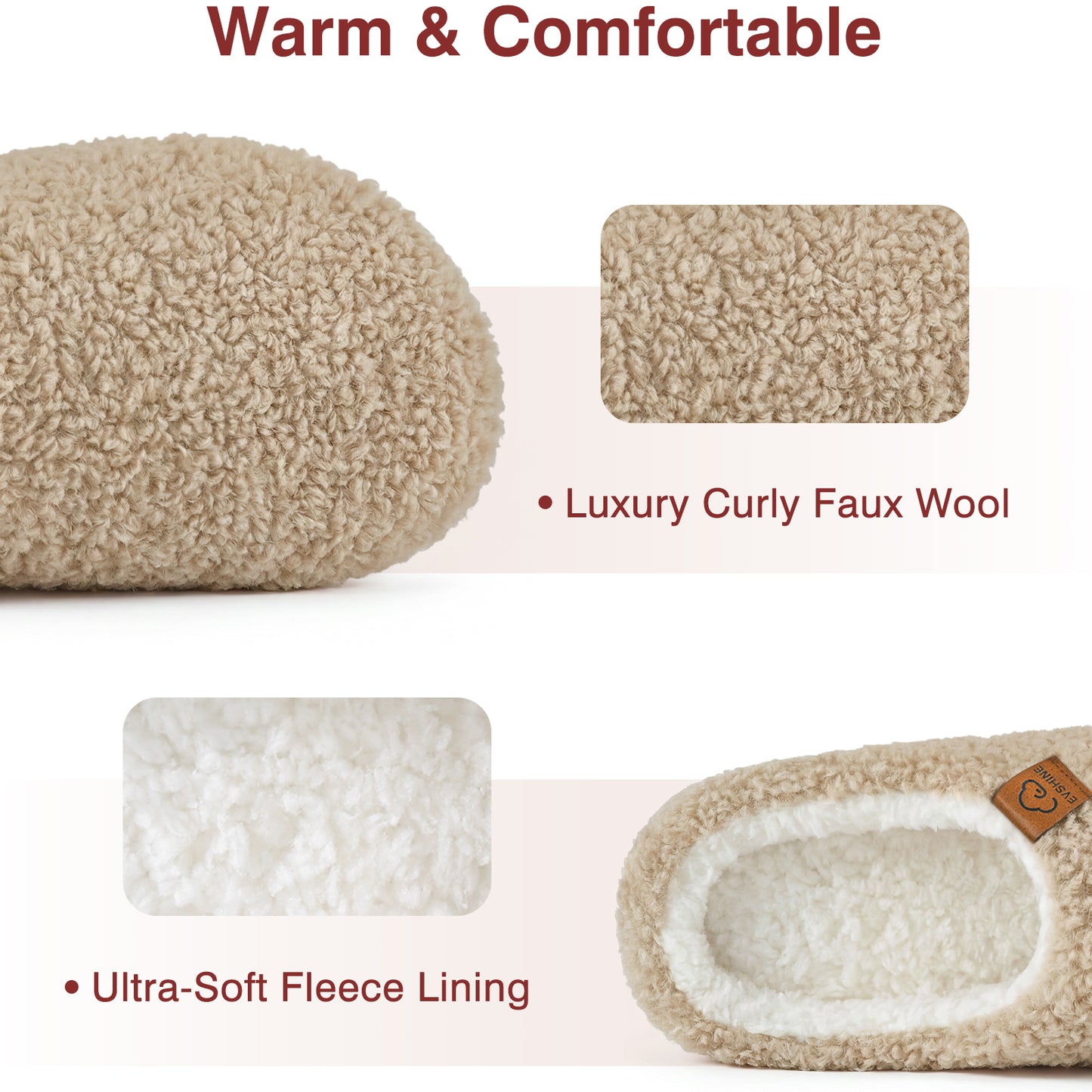 Evshine Memory Foam Fuzzy Slippers for Women Curly Fleece House Shoes Cozy Warm Indoor Slip on