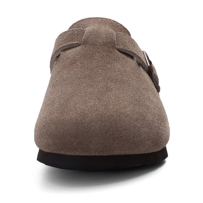 KIDMI Genuine Suede Clogs for Women Men Cork Footbed Sandals Leather Mules Potato Shoes with Arch Support