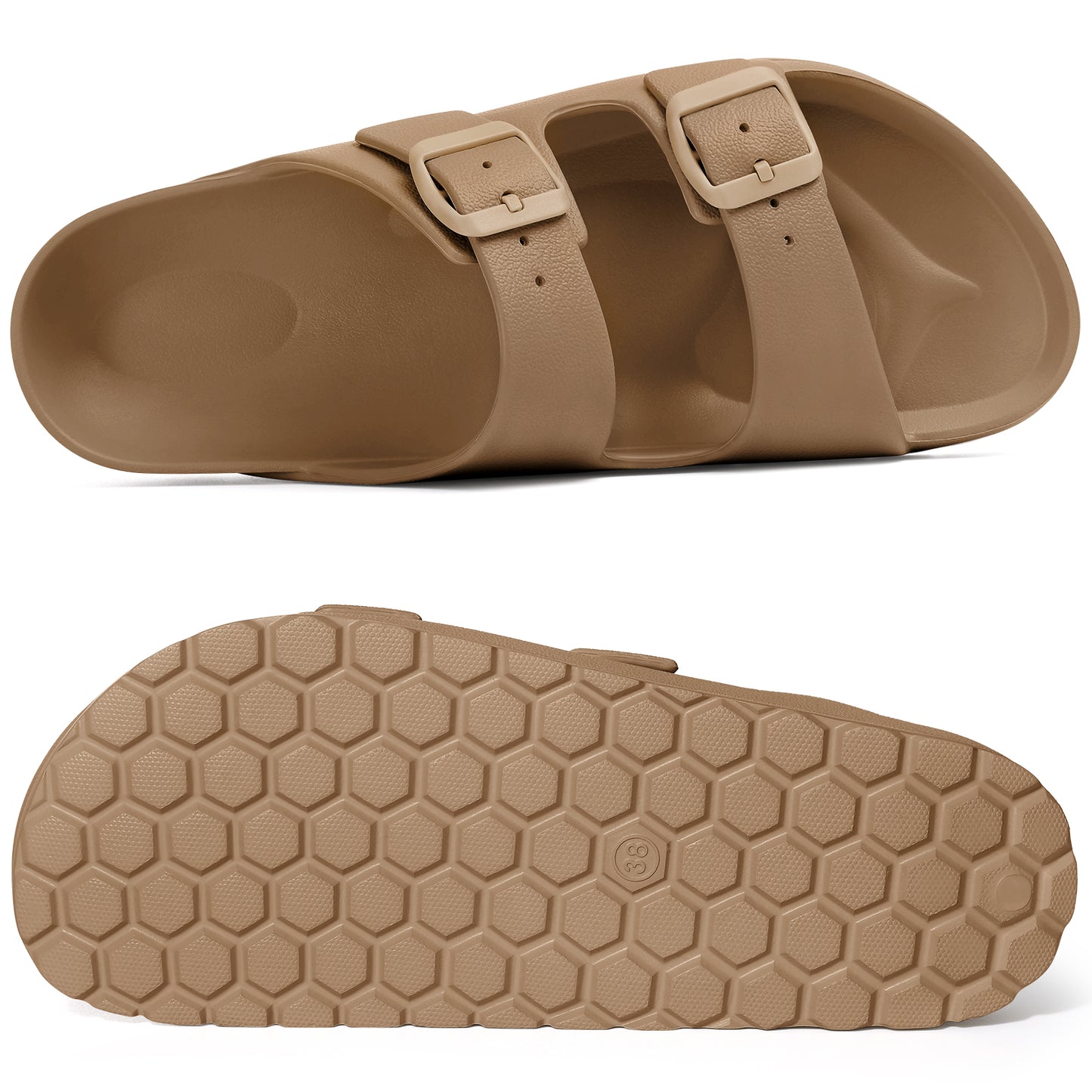 shevalues Women's Comfort Sandals with Medium Arch Support Double Buckle Adjustable EVA Slides for Summer Beach