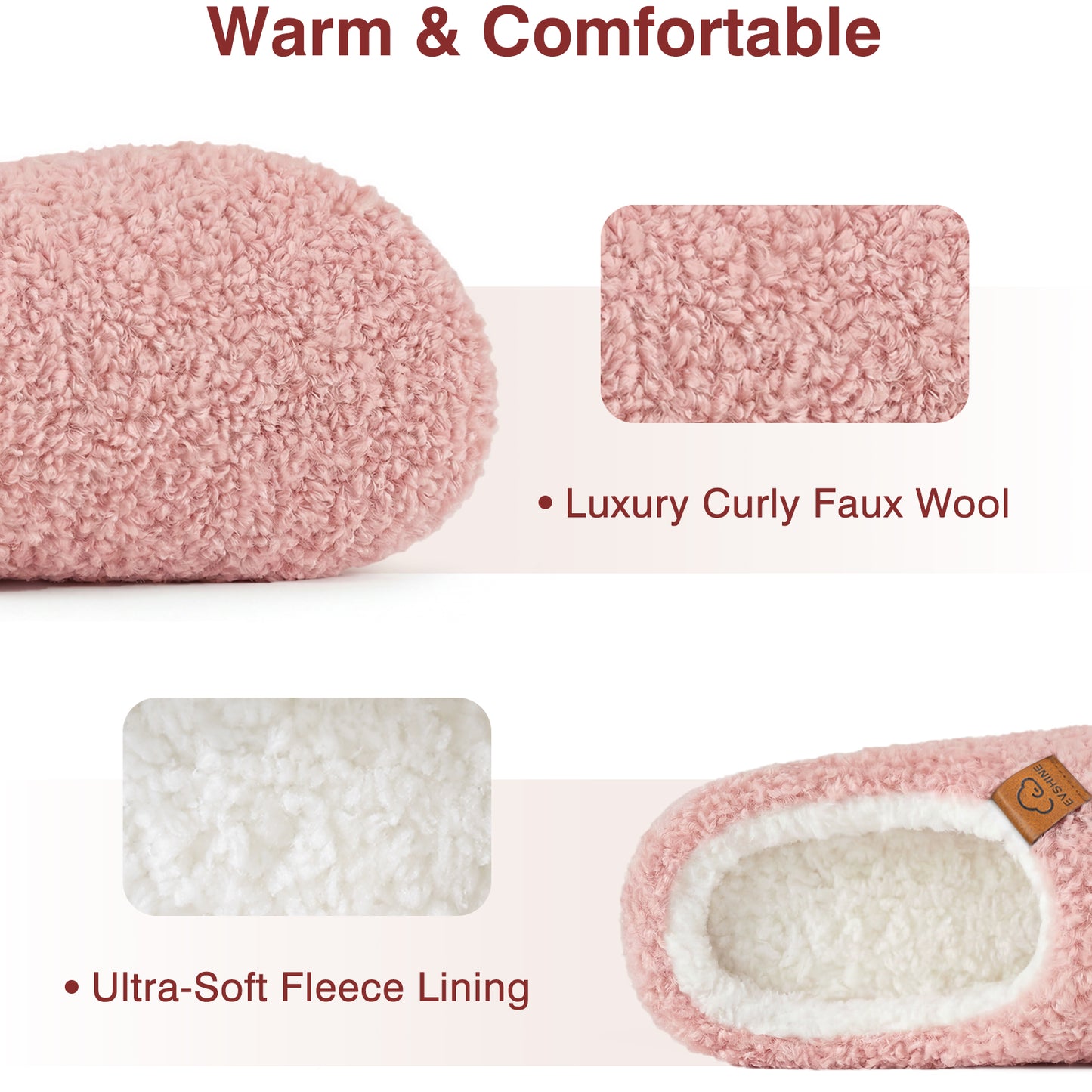 Evshine Memory Foam Fuzzy Slippers for Women Curly Fleece House Shoes Cozy Warm Indoor Slip on