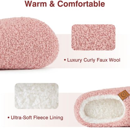 Evshine Memory Foam Fuzzy Slippers for Women Curly Fleece House Shoes Cozy Warm Indoor Slip on