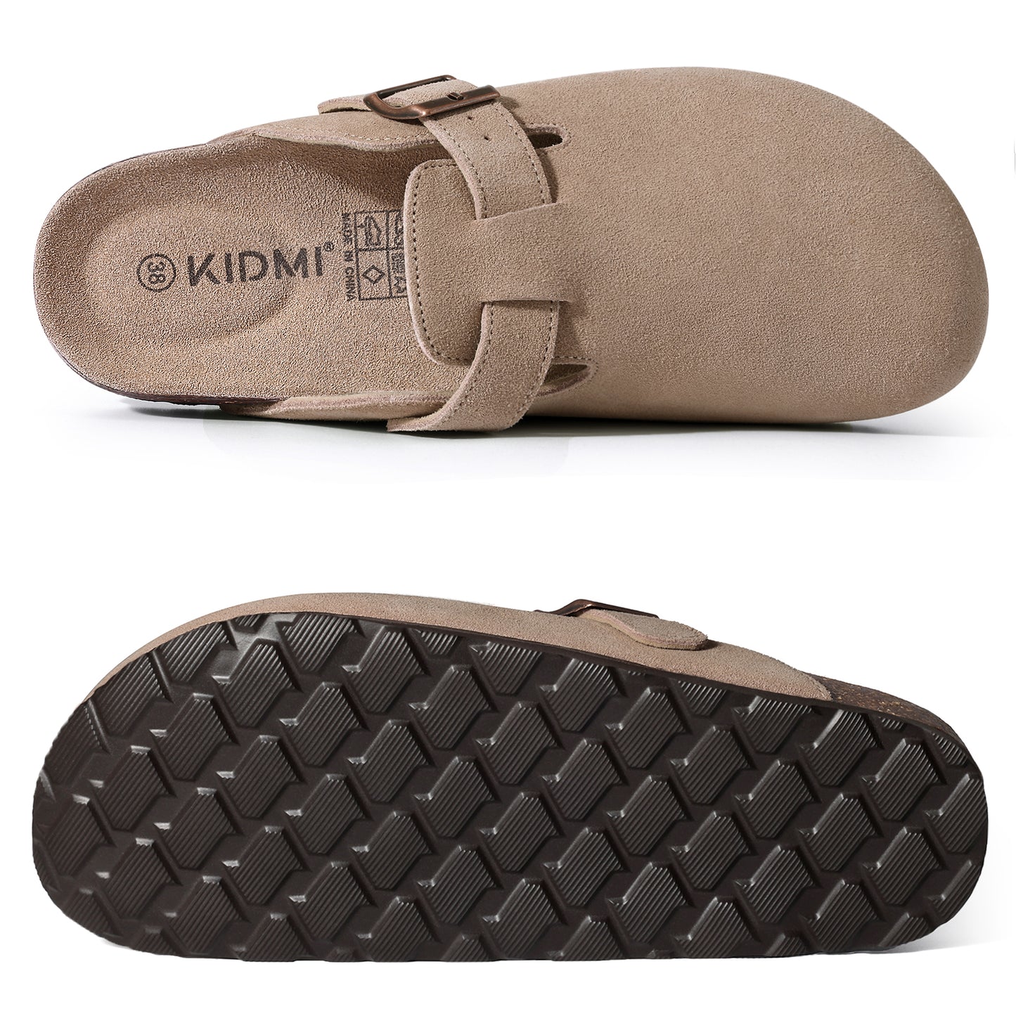 KIDMI Genuine Suede Clogs for Women Men Cork Footbed Sandals Leather Mules Potato Shoes with Arch Support