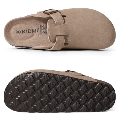 KIDMI Genuine Suede Clogs for Women Men Cork Footbed Sandals Leather Mules Potato Shoes with Arch Support