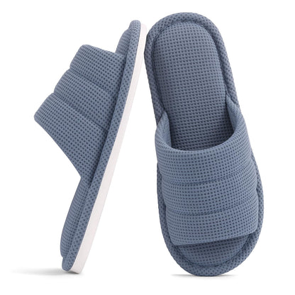 Smile Popcorn Summer House Slippers for Women Men Breathable Waffle Slide Slippers Slip-on Open Toe House Shoes