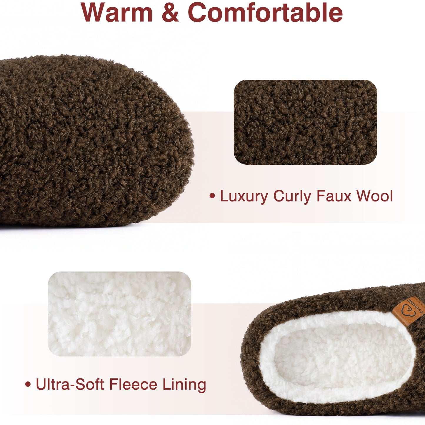 Evshine Memory Foam Fuzzy Slippers for Women Curly Fleece House Shoes Cozy Warm Indoor Slip on