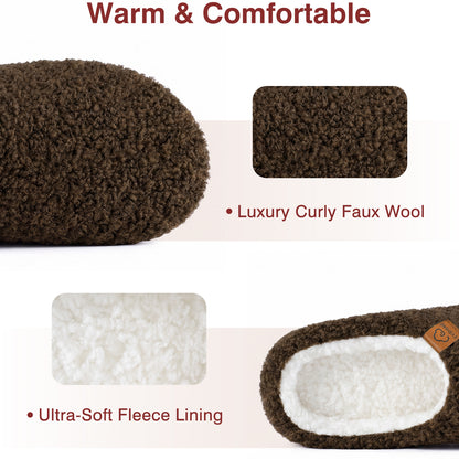 Evshine Memory Foam Fuzzy Slippers for Women Curly Fleece House Shoes Cozy Warm Indoor Slip on