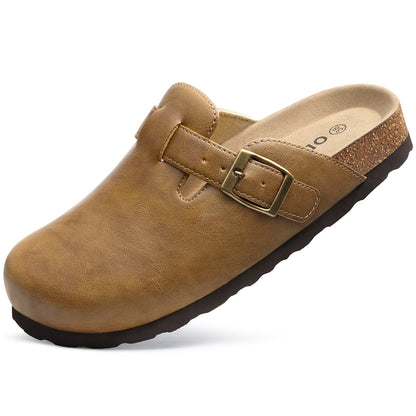 Comwarm Vegan Leather Clogs for Womens Mens, Cork Footbed Potato Slip On Shoes for Women with Arch Support