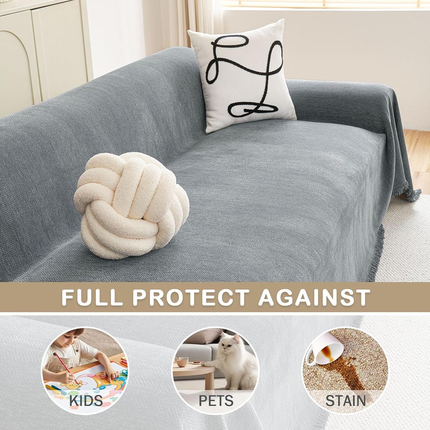 decorUhome Sofa cover for 3-Cushion Couch