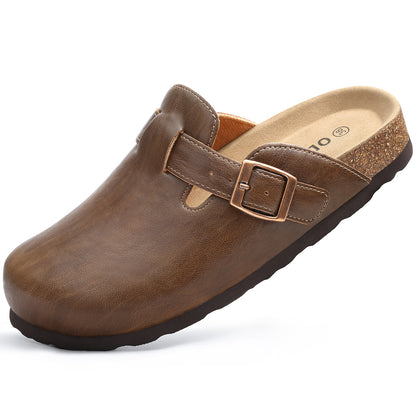Comwarm Vegan Leather Clogs for Womens Mens, Cork Footbed Potato Slip On Shoes for Women with Arch Support