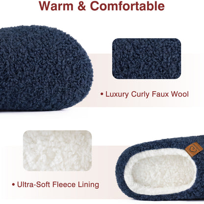 Evshine Memory Foam Fuzzy Slippers for Women Curly Fleece House Shoes Cozy Warm Indoor Slip on