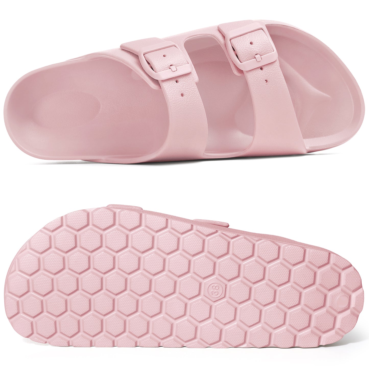 shevalues Women's Comfort Sandals with Medium Arch Support Double Buckle Adjustable EVA Slides for Summer Beach