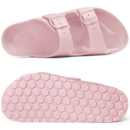 shevalues Women's Comfort Sandals with Medium Arch Support Double Buckle Adjustable EVA Slides for Summer Beach