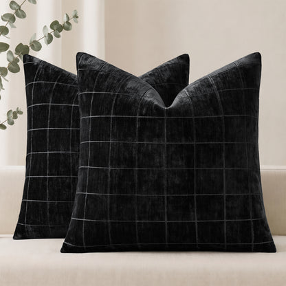 decorUhome Chenille Plaid Throw Pillow Covers 18x18 Set of 2