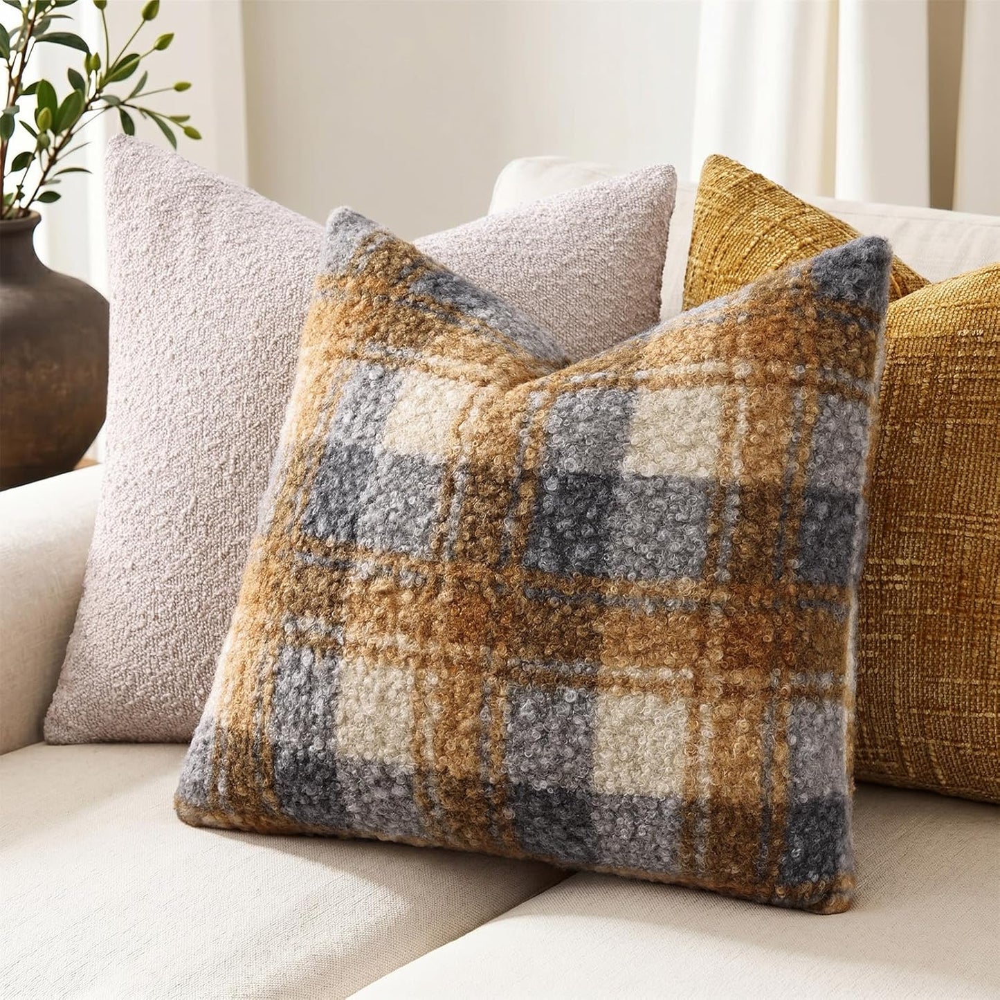 decorUhome 16x16 Inch Pack of 2 Boho Plaid Textured Pillow Covers