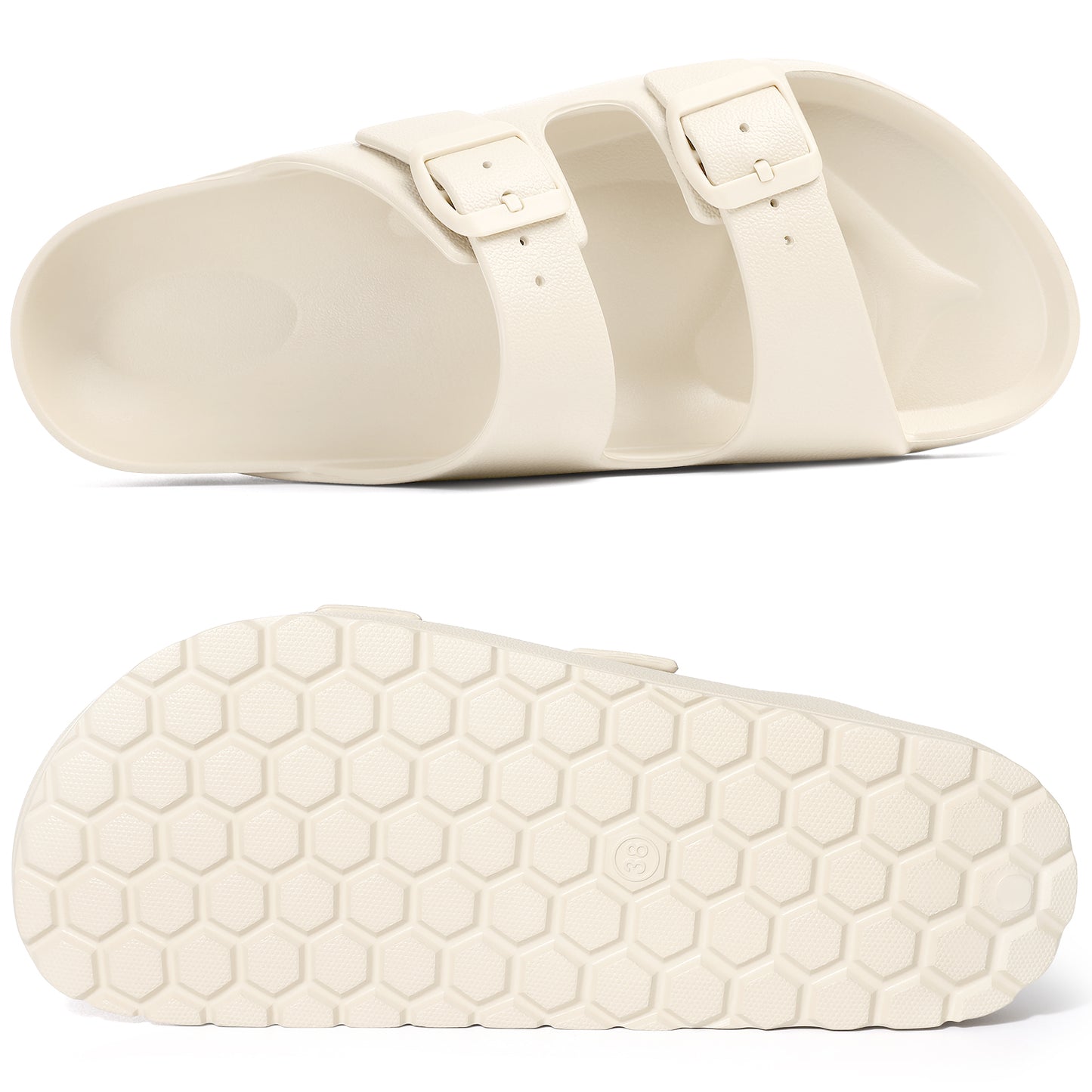 shevalues Women's Comfort Sandals with Medium Arch Support Double Buckle Adjustable EVA Slides for Summer Beach