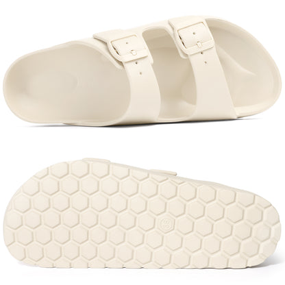 shevalues Women's Comfort Sandals with Medium Arch Support Double Buckle Adjustable EVA Slides for Summer Beach