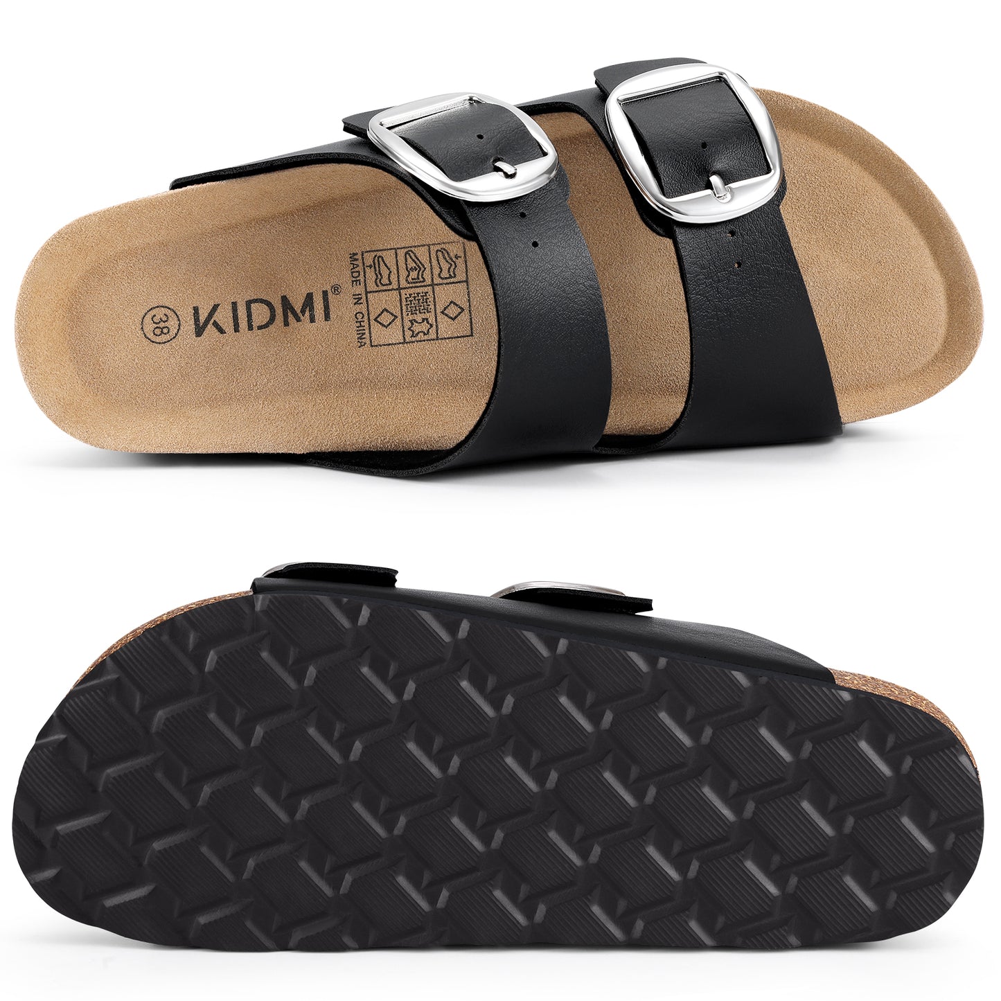 Comwarm Women's Cork Footbed Slide Sandals, Comfortable Arch Support Summer Slip On Sandals with Adjustable Buckle