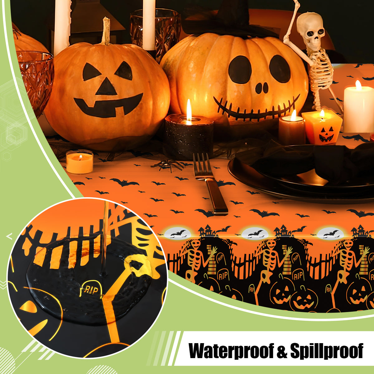 decorUhome Disposable Halloween Tablecloth - 6 Pack, Pumpkin Bat