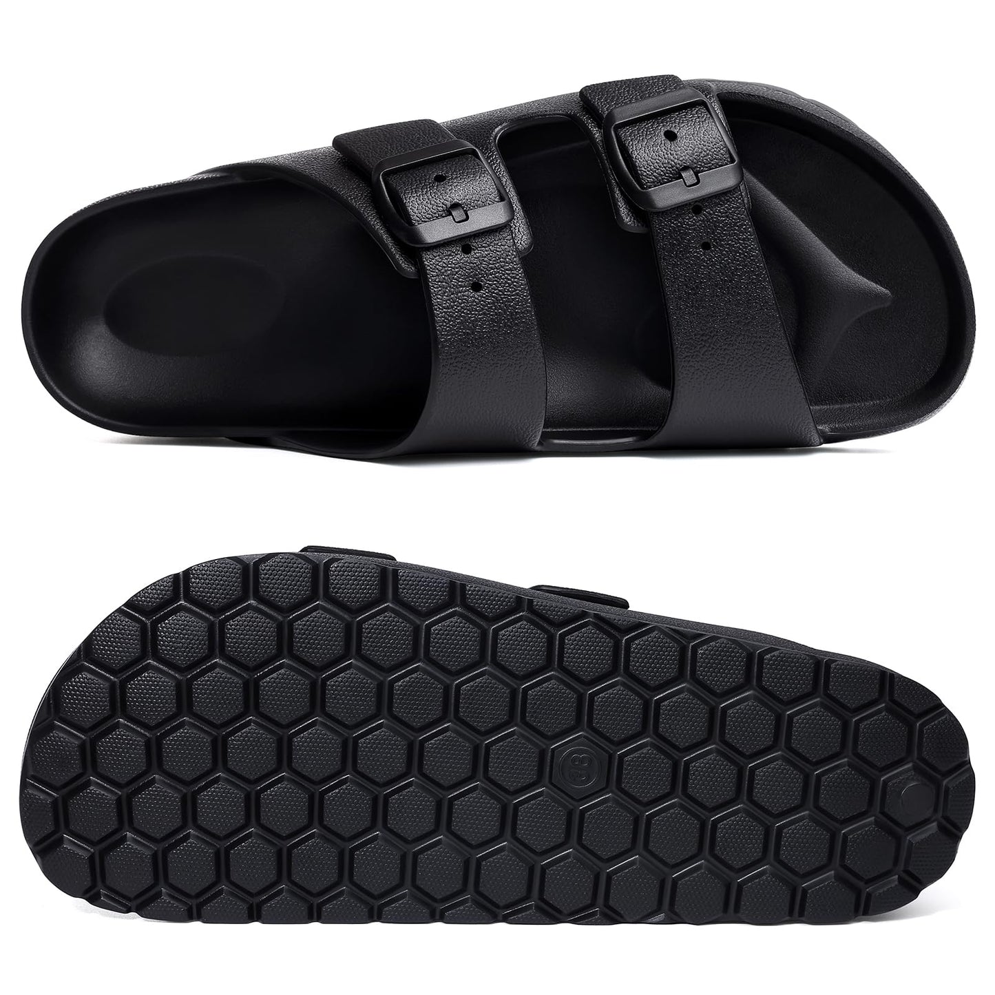 shevalues Women's Comfort Sandals with Medium Arch Support Double Buckle Adjustable EVA Slides for Summer Beach