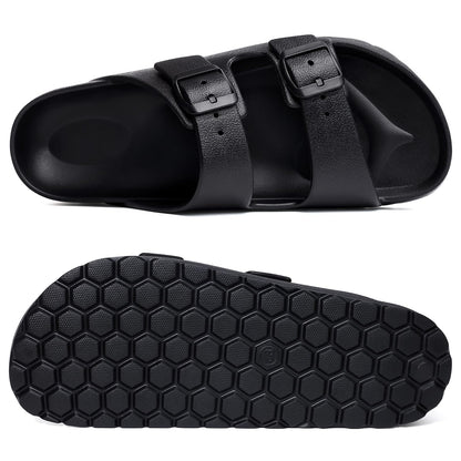 shevalues Women's Comfort Sandals with Medium Arch Support Double Buckle Adjustable EVA Slides for Summer Beach