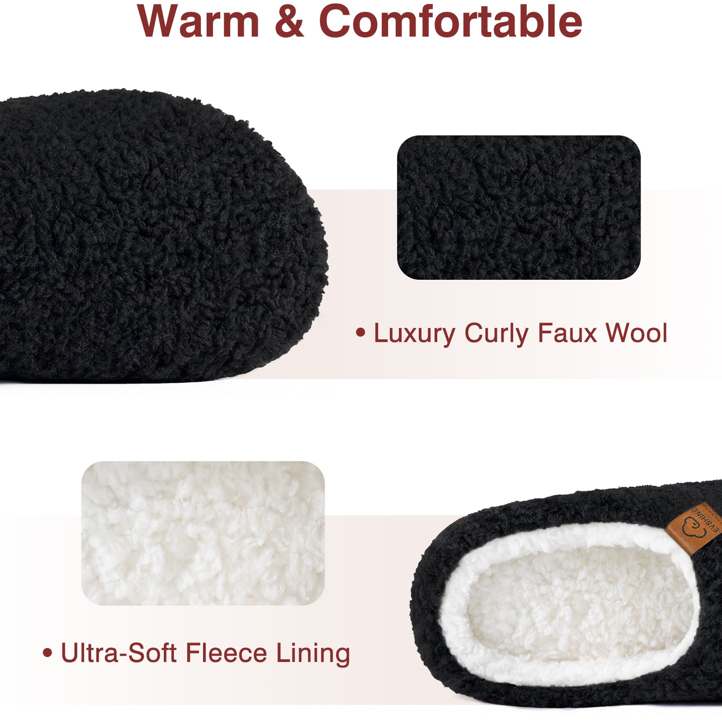 Evshine Memory Foam Fuzzy Slippers for Women Curly Fleece House Shoes Cozy Warm Indoor Slip on