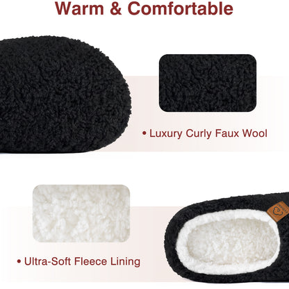 Evshine Memory Foam Fuzzy Slippers for Women Curly Fleece House Shoes Cozy Warm Indoor Slip on