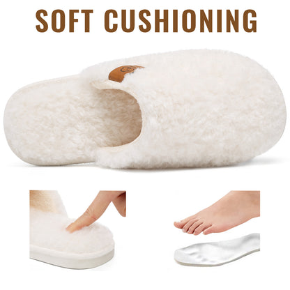 Comwarm Fuzzy Slippers for Women, Cozy Warm Winter Memory Foam Slip On House Shoes for Indoor and Outdoor, Light Brown