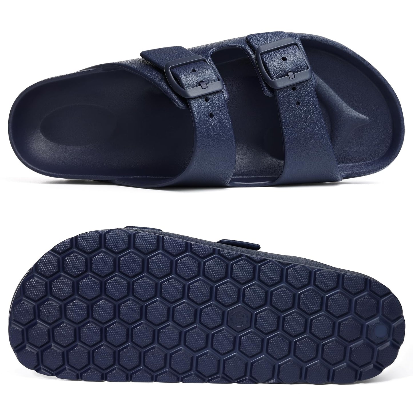 shevalues Women's Comfort Sandals with Medium Arch Support Double Buckle Adjustable EVA Slides for Summer Beach